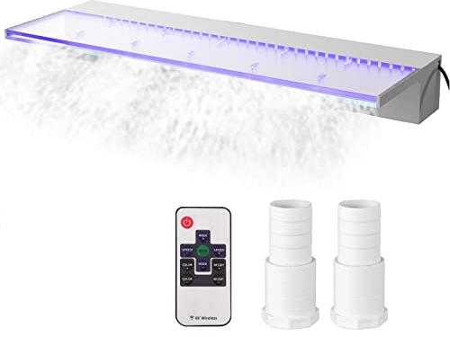 VEVOR Fontaine à eau de piscine - 89 x 8,1 x 20,3 cm - 17 couleurs LED - Kit de chute d'eau de piscine avec télécommande, jet de piscine en acrylique solide pour bassin de jardin, piscine, carré
