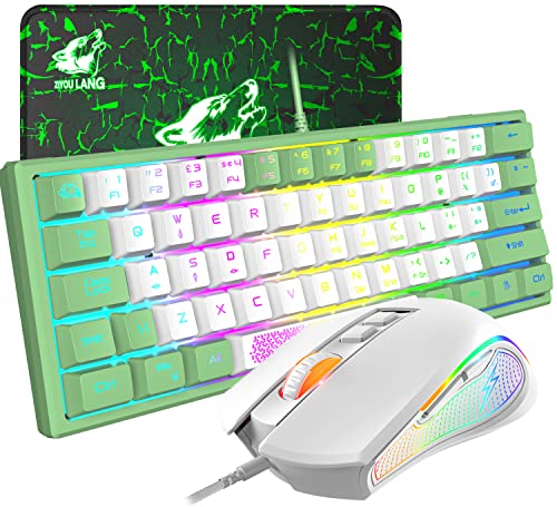 Pc Tastatur Maus mit Kabel, mäuse, tastaturen & eingabegeräte, Gaming-Tastatur-Maus mechanische Feel, Tastatur Maus bis zu 3600 DPI, optische 7 Tasten PC, Laptop, Computer, Weiß