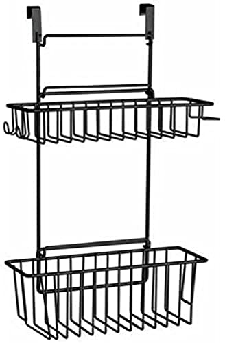 WENKO Einhängekorb Flexi, 2 Etagen, Organizer zum Einhängen an Schublade oder Schranktür, geeignet für Badezimmer und Küche, ohne Bohren, aus pulverbeschichtetem Metall, 32 x 47 x 12,5 cm, Schwarz