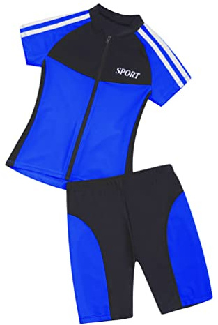 TiaoBug Kids Cycling Jersey Set Short Sleeve Road Mountain Bike Rash Shirt Shorts for Girls Boys Breathable Royal Blue 13-14 Years