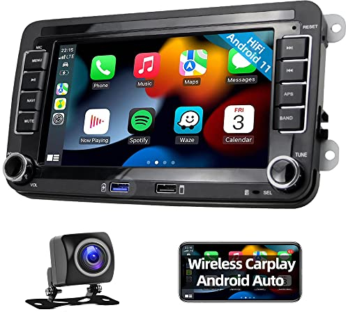 Podofo Autoradio für VW Golf 5 6 Polo Seat Skoda Passat B6 Radio mit Wireless A-pple Carplay Android Auto Android 7 Zoll Auto Radio mit Bildschirm Bluetooth/HiFi/WLAN/GPS/RDS Radio + Rückfahrkamera