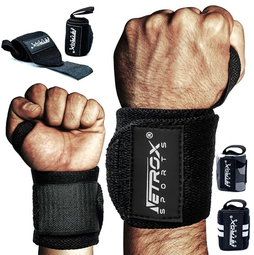 NetroxSports - Handgelenk Bandagen 45cm für Fitness - extra breite Handgelenkbandage für Bodybuilding, Kraftsport Krafttraining Crossfit, Gym - Handgelenkstütze Bandage Handgelenk Herren und Damen