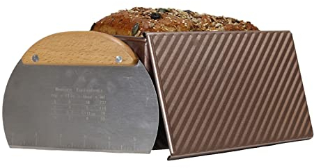 HERRUT Loaf Pan and Lid - Standard Size for Bread, Toast, Sandwich and Slices - Complete with Dough Pastry Scraper Chopper