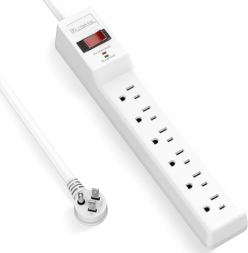 PLUGTUL Power Strip Surge Protector 6FT, 6 Outlets, 980 Joules, Flat Plug Extension Cord with Multiple Outlets, ETL Listed, 14AWG Heavy Duty, Wall Mountable for Home Office Garage, White