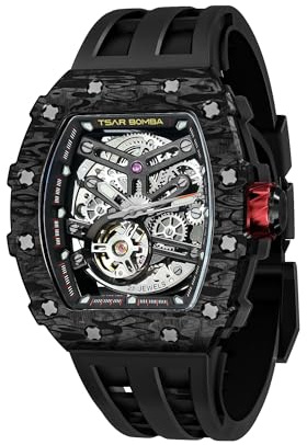 TSAR BOMBA Luxus Herren Automatik Saphirglas Wasserdicht Herrenuhr Tonneau Armbanduhr Silikonarmband Leuchtend Geschenke für Männer