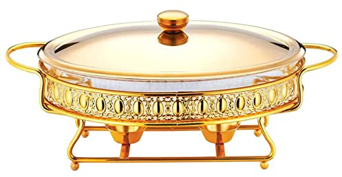 Baoblaze Round Chafing Dish, Stainless Steel Chafing Dish Buffet Set, Food Warmers with Glass Lid & Holder for Weddings Parties Catering, Aureate