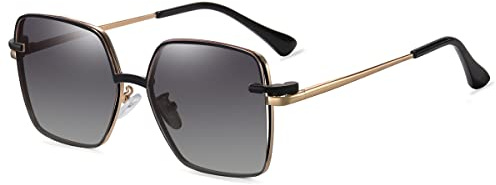 kachawoo Polarisierte magnetische Sonnenbrille Clip auf quadratischen Brillen Frauen Blaues Licht Blocking Metallrahmen Brillen (black with grey)
