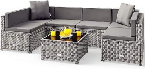Casaria® Set Lounge XL in Polyrattan Divanetto da Esterno con Tavolo e Cuscini Mobili da Giardino Salottino Grigio