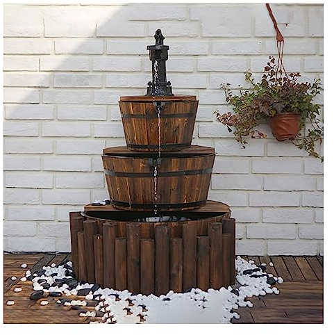Fontaine En Cascade Puit Décoration De Jardin/Cour Avec Pompe,Fontaine De Jardin Forme De Tonneau Bois,Fontaine Décorative En Cascade,Ecoulement D’Eau Bois De Sapin De Style Rustique ( Size : 100cm/39