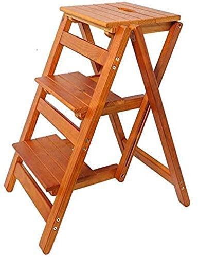 Escabeaux en Bois Tabouret Pliant Chaise échelle en Bois Massif Chaise échelle en Bois multifonctionnelle échelle de rayonnage Pliable 3 marches pour la décoration de la Maison et la bibliot