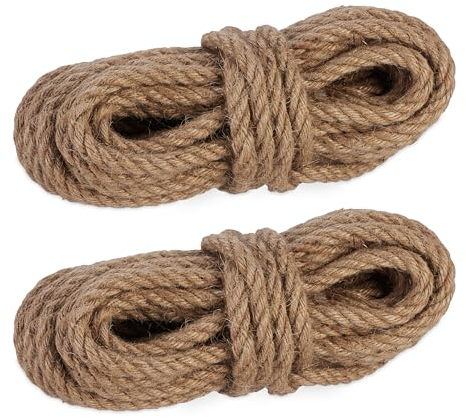 Relaxdays Cuerda de Yute de 12 mm, 2 Rollos de 10 m c/u, Biodegradable, Manualidades, Jardín, Embalaje, Cordel, Natural