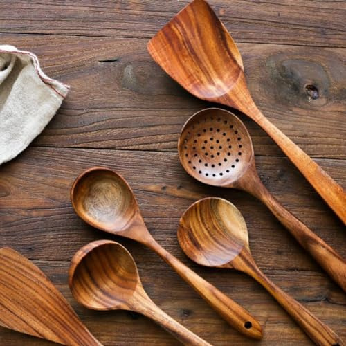 Lot de 6 cuillères en bois - Ustensiles de cuisine en bois - Cuillères sans spatule
