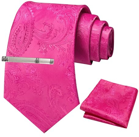 JEMYGINS Herren Paisley Krawatten set mit Krawattenklammer und Einstecktuch