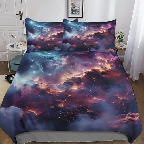 Set di biancheria da letto per letto singolo in microfibra, con stampa 3D con cielo stellato, con chiusura a cerniera, copripiumino morbido per uomini, donne, bambini, king size (220 x 24 cm)