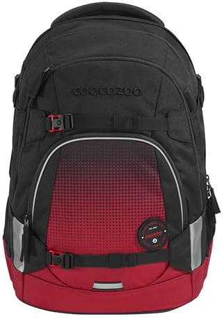 coocazoo Schulrucksack Mate „Blazing Fire”, schwarz-rot, ergonomischer & anpassbarer Tornister, höhen- & größenverstellbar, mit Brustgurt & Hüftgurt, ab der 3. Klasse