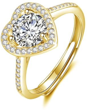 Deyanse Silber Damen Ringe, 925 Sterling Silber Verlobungsring für Frauen Liebe Braut, Verstellbar Offen Rund Herz Hochzeitsring mit Weiß Zirkonia, Eheringe Trauringe Damenring Schmuck mit Geschenkbox