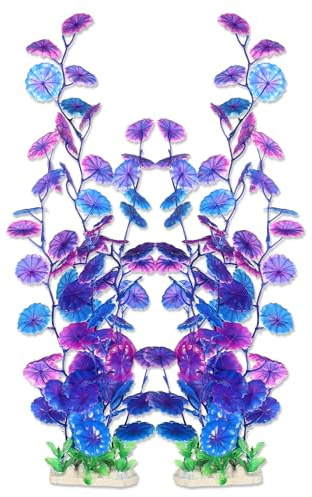 CAPASTEC Grandes plantes d'aquarium en plastique pour décoration d'aquarium, 40 cm de hauteur (violet, 2 pièces)