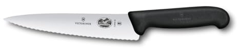 Victorinox Fibrox Cuchillo de chef con filo ondulado, cuchillo universal ancho para carne, verduras y frutas, 19 cm, hoja recta, acero inoxidable, negro