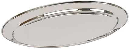 Argon Tableware 40 x 27cm Serving Platter - Stainless Steel Chrome Dinner Tray Oval Plate Large Appetizer Serving Dishes for Party, Events, Table Service, Snack Platters
