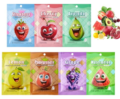 XdealCozyxc 7PCS Kids Face Masks for Girls Skincare, Fruit Face Masks Beauty Gift Set for Women & Girls Skin Hydrate, Brighten, Moisturize, Soothe