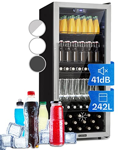 Klarstein Nevera Pequeña Puerta Cristal Habitaciones, Nevera Portatil Electrica, Mini Nevera Pequeña para Bebidas, Frigorificos Pequeños 242L, Mini Frigorifico con Estantes, Neveras Pequeñas