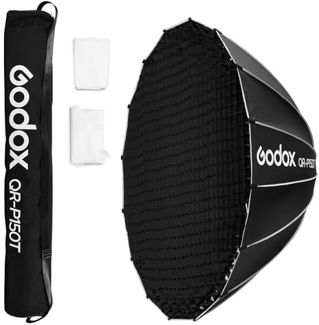Godox QR-P150T Softbox parabólico de liberación rápida con rejilla de panal, montaje Bowen con difusor frontal e interior bolsa de transporte para Godox MS300 MS300-V SK400II QT600III SL60W SL60II
