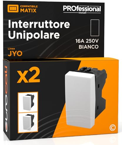 Interruttore Unipolare di Corrente 16A 250V a Incasso da Muro | Compatibile con BTicino Matix Frutti Elettrici Colore Bianco - Confezione da 2