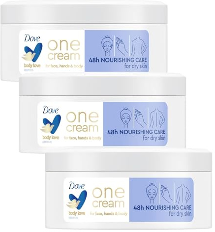 Dove Body Love Nourishing Care One Cream 48-Hours Long Lasting Moisture for Face, Hands and Body Ceramide Restoring Serum Suitable for Dry Skin 250ml, 3 Pack