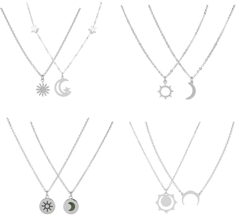 UNICRAFTALE 8 Stück 4 Sets Halskette Mit Sonne Mond Und Stern 304 Halsketten Mit Anhängern Aus Edelstahl Freundschaftskette 45.9cm Halskette Für Fernbeziehungen Für Frauen Freundin Schwester