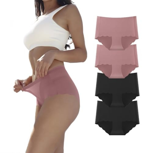 Dumwis Slip Donna Senza Cuciture Mutande Invisibili Biancheria Hipster Intima Donna Morbidi Slip Vita Media Mutande Microfibra Nere 4pack