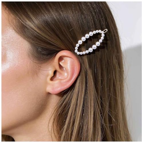 Xduargs Boho Perle Kreis Haarspange Französisch Kreis Perlen Haarnadel Clip Barrette Vintage Hohlen Kreis Haarspange Clips Minimalistisch Perlen Haarnadel Clips Zubehör Für Frauen Kopfschmuck (Silber)