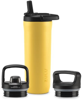 Zulu Base 18oz Kids Stainless Steel Water Bottle with 3 Lids- Straw, Chug, Twist | Double Walled and Vacuum Insulated Metal Thermos | Fits Car Cupholder, Built in Carry Loop, Dishwasher Safe, Vitamin
