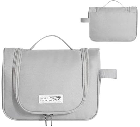 Cozary Kulturbeutel Reise für Damen, Herren & Kinder, Kulturtasche zum Aufhängen, Kosmetiktasche Groß mit Doppelter Reißverschlussöffnung (Grau)