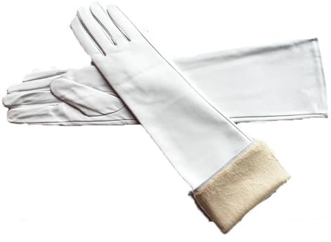 Lange einfarbige Schaffell-Handschuhe für Damen, dünne warme Winterhandschuhe, weiß, 9