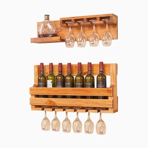 JOSIAHCQ Weinregal Wand Holz Bar Regal Wand Flaschenregal Schmal Weinschrank Barschrank Weinständer Weinflaschenhalter mit weinglashalter Mehrzweckregal für Hausbar Küche