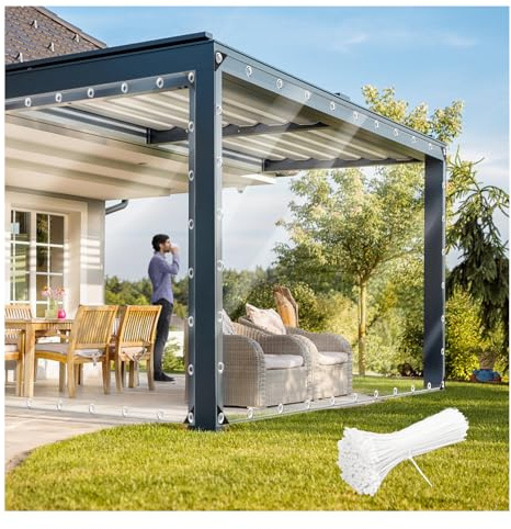 Bâche transparente imperméable, en PVC de 11,8 mm avec œillets et serre-câble, housse robuste et résistante aux déchirures pour camping, serres de plantes, voitures, terrasse et pavillon (2,4 x 2,4 m)