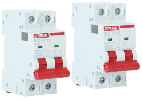 JOYELEC 2 Stück 20A Solar Photovoltaik Systeme Miniatur-Leistungsschutzschalter，2 Polig，DC500V für Solar Panels Pv Anlage Sicherungsautomat Trennschalter