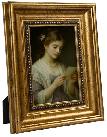 Afuly 7x5 Photo Frames Gold Photo Frame Vintage Picture Frame 5x7 Antique Picture Frames Ornate Hanging Beaded Frames With Mounts For Wall Desk Birthday Christmas Gifts For Mum Women Grandma