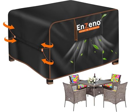 Enzeno Gartenmöbel-Abdeckung, würfelförmig, mit Lüftungsschlitz, wasserdicht, 420D, strapazierfähig, für den Außenbereich, Terrasse, Rattan, quadratisch, UV-Schutz, für Stuhl und Tisch