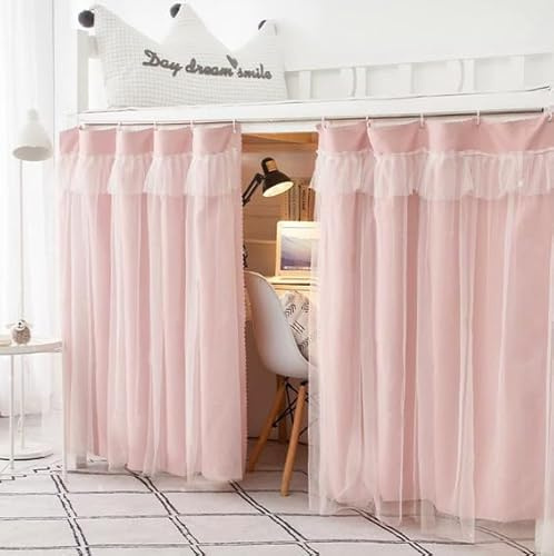 Student Dormitory Bunk Blackout Bed Curtain Privacy Dustproof Mosquito Beds Curtains Mosquito Protection Canopy Net Moveable Curtain Shading Nets for Single Bed Bottom and Top 1.5 x 2m (Pink)