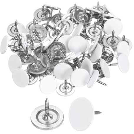 QUARKZMAN 60Pcs Clous de Tapissier, 11mmx10mm Tête Plate Clou de Pouce Décoratif Clous de Meubles Punaises pour Meubles Canapé Têtes de Lit, Blanc