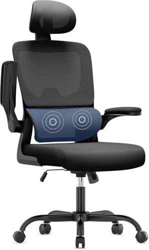 naspaluro Silla Oficina,Silla Escritorio Ergonómica con Soporte Lumbar Dinámico, Reposabrazos Abatibles, Silla Escritorio con Ajuste de Altura, función de balanceo de 120°, Mejora Negro
