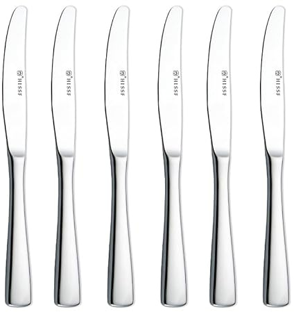 HISSF Dinner knife 6 Pieces Stainless Steel Butter Knife Set, Hollow Square Handle, Silver