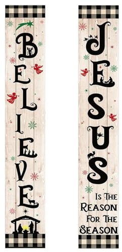 Cartel de Navidad para puerta de garaje, pancartas de Jesús para exteriores, letrero ligero a cuadros para interiores y exteriores, vacaciones, porche, patios, entradas, puertas delanteras, garajes