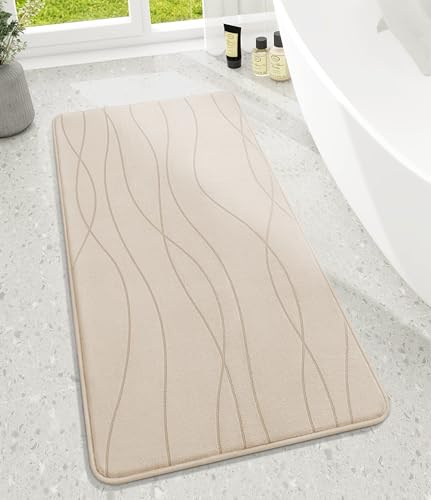 chakme Badezimmerteppich, 60x120cm Beige Badematte rutschfest | Memoryschaum Duschvorleger, Waschbar Badvorleger, Groß Wasserabsorbierend Badteppich