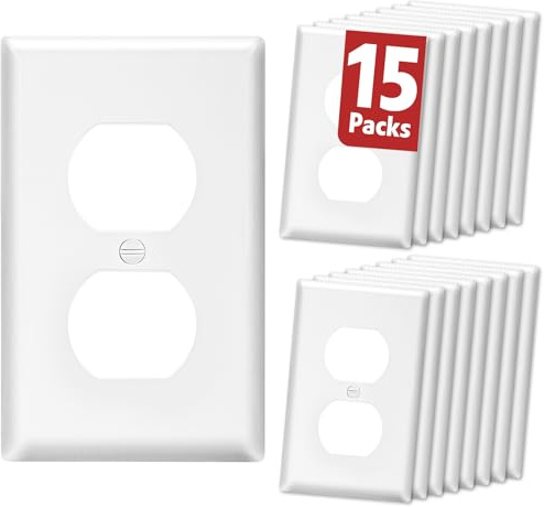 15 Pack Outlet Covers Bulk, Light Switch Cover Plate Standard Size 1-Gang 4.50 x 2.75, Duplex Wall Plates, Outlet Covers Wall Plate, Polycarbonate Thermoplastic, White