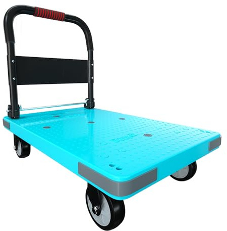 Carrello Trasporto Pieghevole, Portata 200 kg Carrello a Mano, Carrellino Grande Superficie 72x50 cm Antiscivolo con Ruote, Pieghevole e Portatile per Aiuto Trasporto, Colore Blu