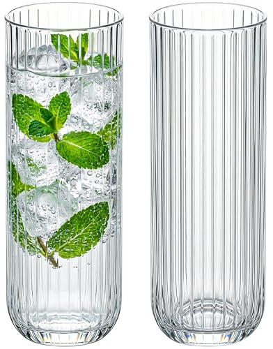 KONZEPT Lot de 6 verres à eau – 320 ml - Verres à long drink striés en verre transparent - Passent au lave-vaisselle - Pour eau, jus et cocktails