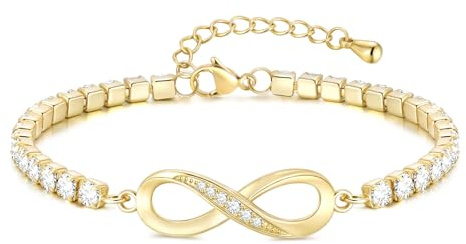 TempBeau Armband Damen Gold Tennisarmband Silber - Unendlichkeitszeichen Armband mit Zirkonia für Damen Frauen, Verstellbar Freunds Armbänder Schmuck Geschenke für Mutter Ehefrau Freundin