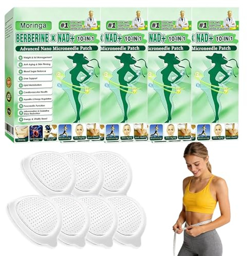 4 Scatole Moringa Cerotti Dimagranti 10 IN 1, Patch Nano Microneedle dimagrante, Moringa x Berberina Cerotto, Nano Cerotto per Uomini e Donne